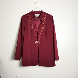 Embellished Red Blazer Women's Size 16 Tall Office Career Casual Vintage Y2K